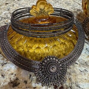 Vintage Fenton Amber Glass Candy Dish Mystery Jewelry Jar